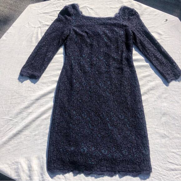 Adrianna Papell size 4 Lace Overlay Navy & Green Exposed Zip HOCO Cocktail Dress - Picture 5 of 16